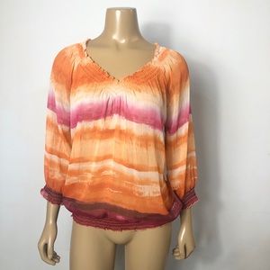 Chico’s tie dye ombré elastic waist cuff blouse